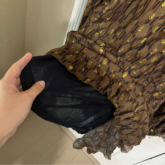 Oliphant Balloon Sleeve Short Dress Fig Olive Tassels Medium V2 - Picture 6 of 10